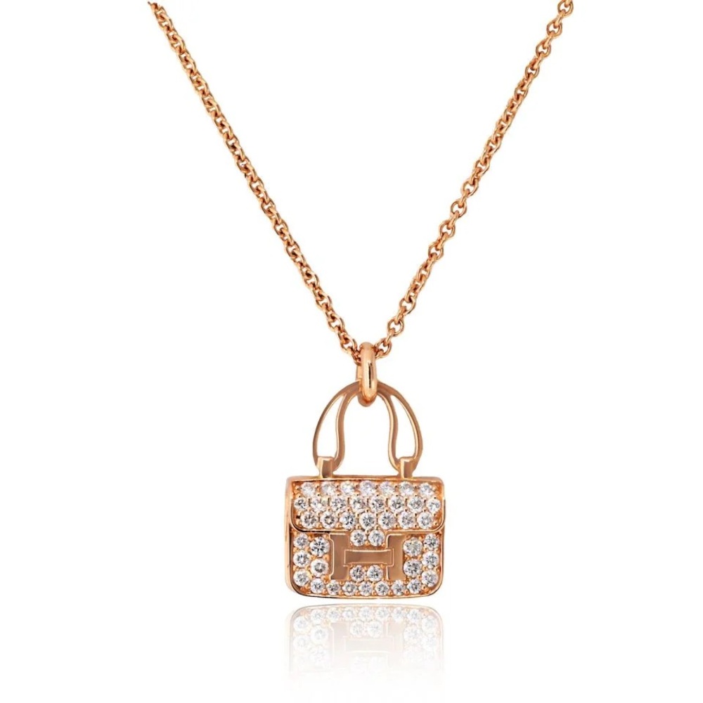 Hermes Amulettes Constance Pendant Necklace 18k Rose Gold